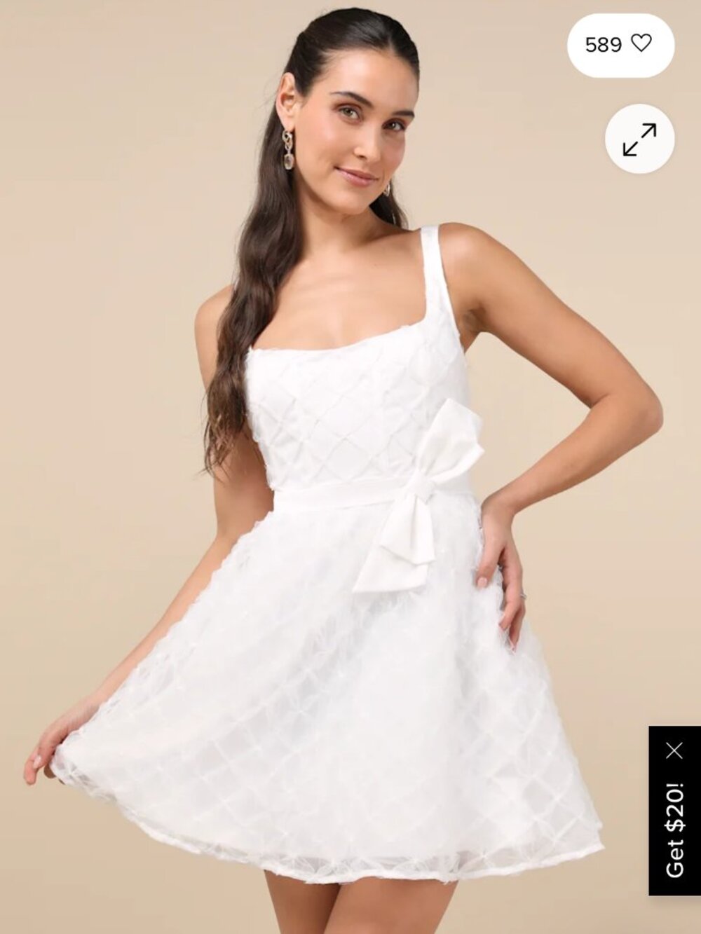 Lulus Eowyn White Tulle Bow Skater Mini Dress Size S